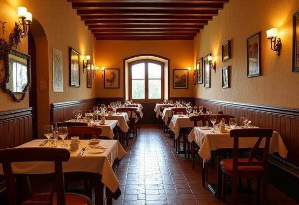 Vista interna con tavoli e decorazioni all'Osteria Toscana Belle Arti