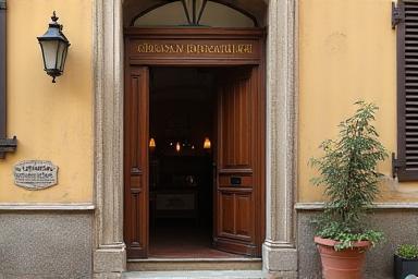 Vista esterna dell'edificio del ristorante e dell'ingresso