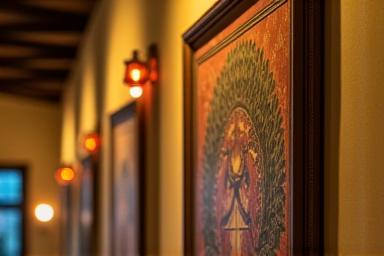 Dettaglio interno che mostra opere d'arte o decorazioni murali