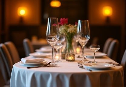 Tavolo apparecchiato in una saletta privata per cena
